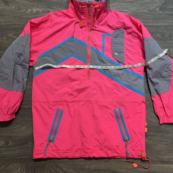 Vintage Ossi Skiwear Ski Jacket Mens Medium Neon Pink Gray Pullover Colorblock - Picture 4 of 14